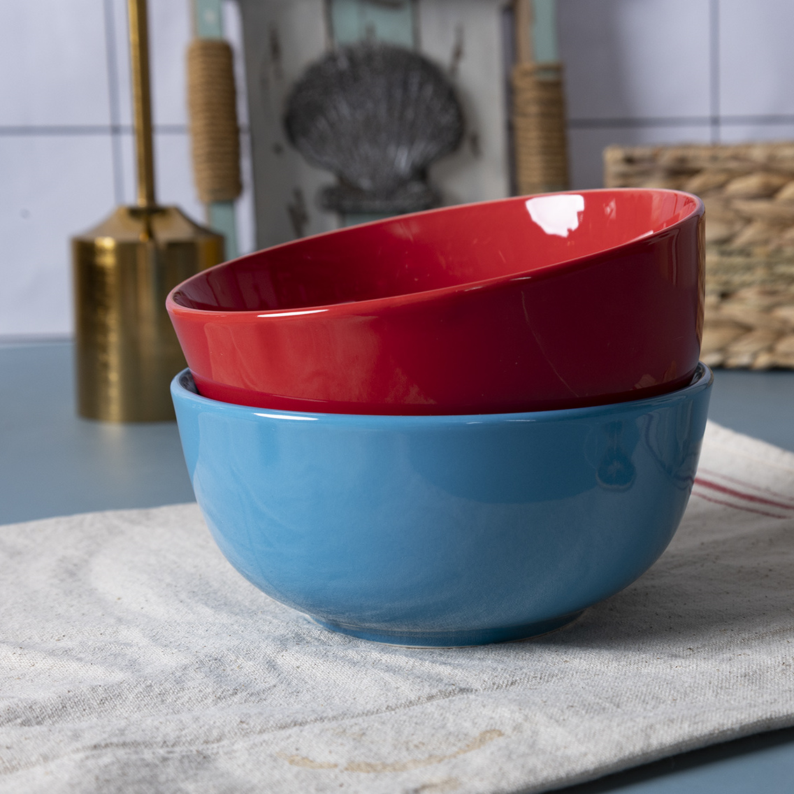 Happy Go White Porcelain 13.8CM (510ML) Bowl with Ocean Theme Glaze