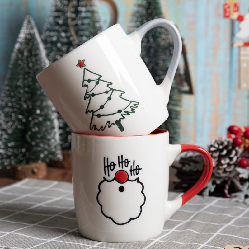 Christmas Ceramic Mug Set with Reindeer, Tree & Snowflake Design, Holiday Coffee Cup for Gift & Home