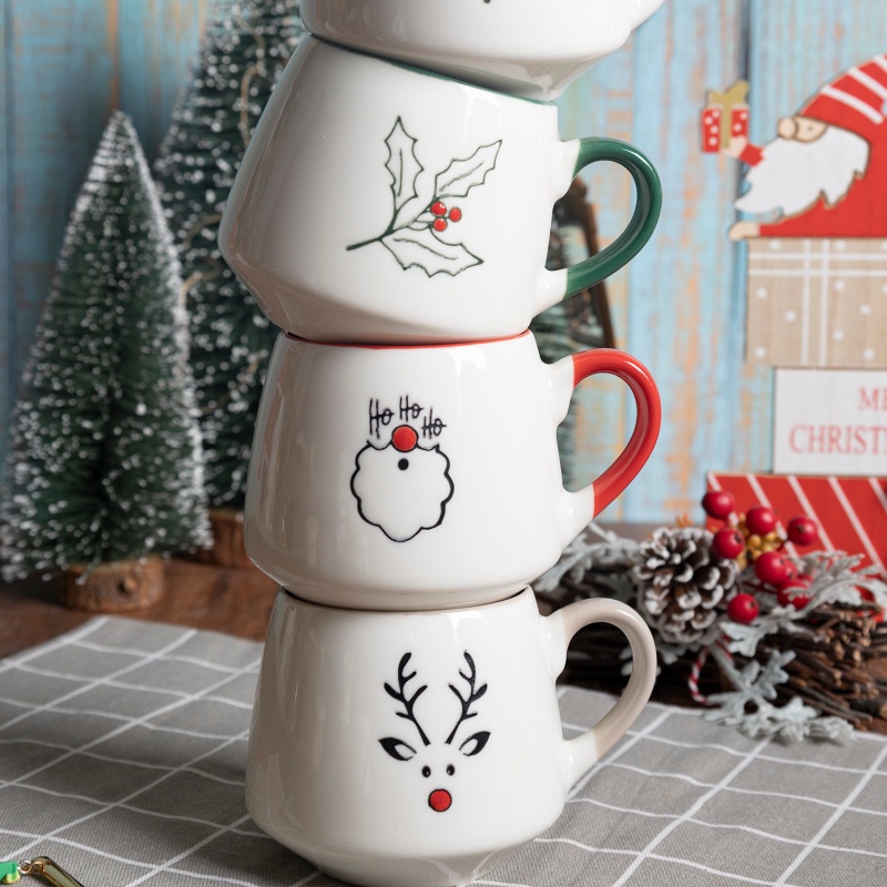 10OZ Santa Claus Ceramic Mug with “Ho Ho Ho” Print, Festive Holiday Cup for Office & Home Gift