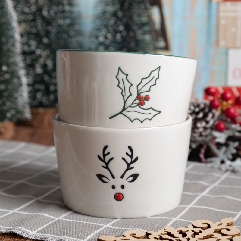 11cm Christmas Themed Cone Ceramic Cereal Bowl, Festive Breakfast Bowl for Cereal, Salad & Dessert