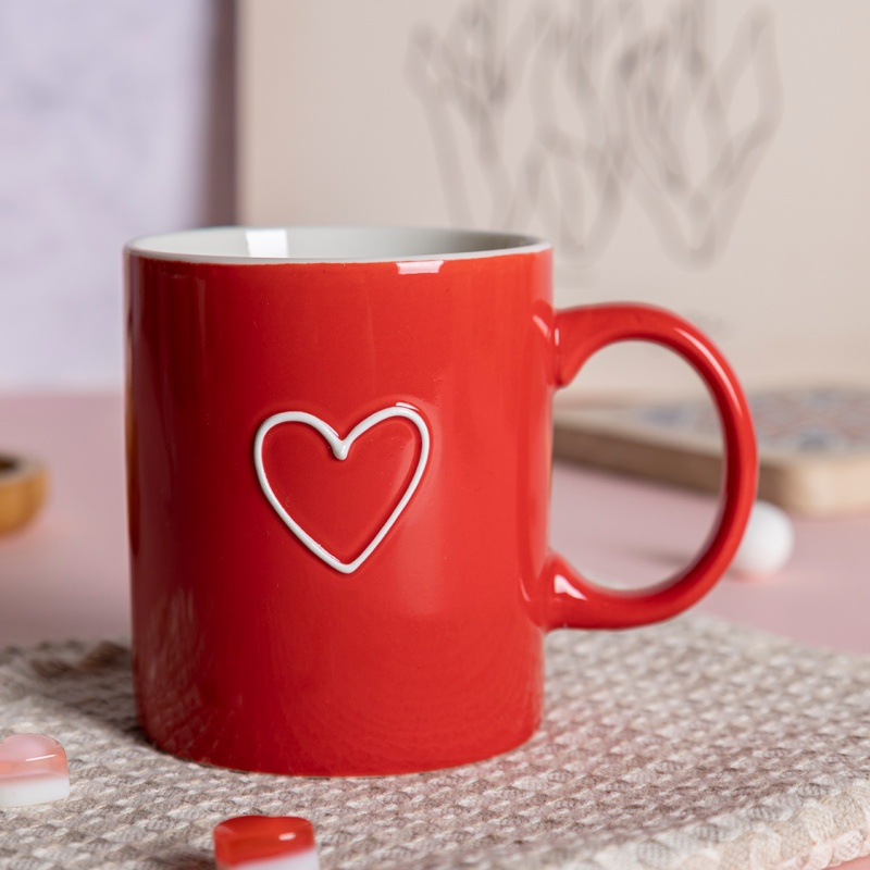 12oz Straight Ceramic Mug with Valentine’s Letter & Heart Design, Romantic Coffee Cup for Gift