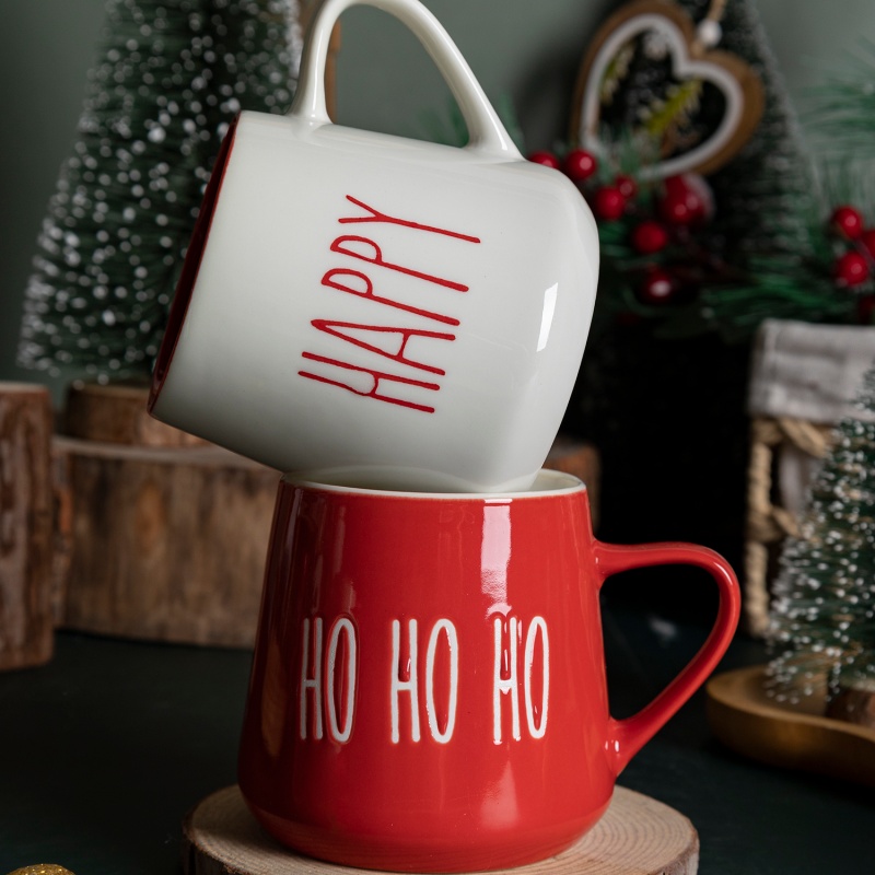 13oz Christmas Ceramic Ball Mug with Holiday Print, Festive Coffee & Tea Cup for Gift & Home