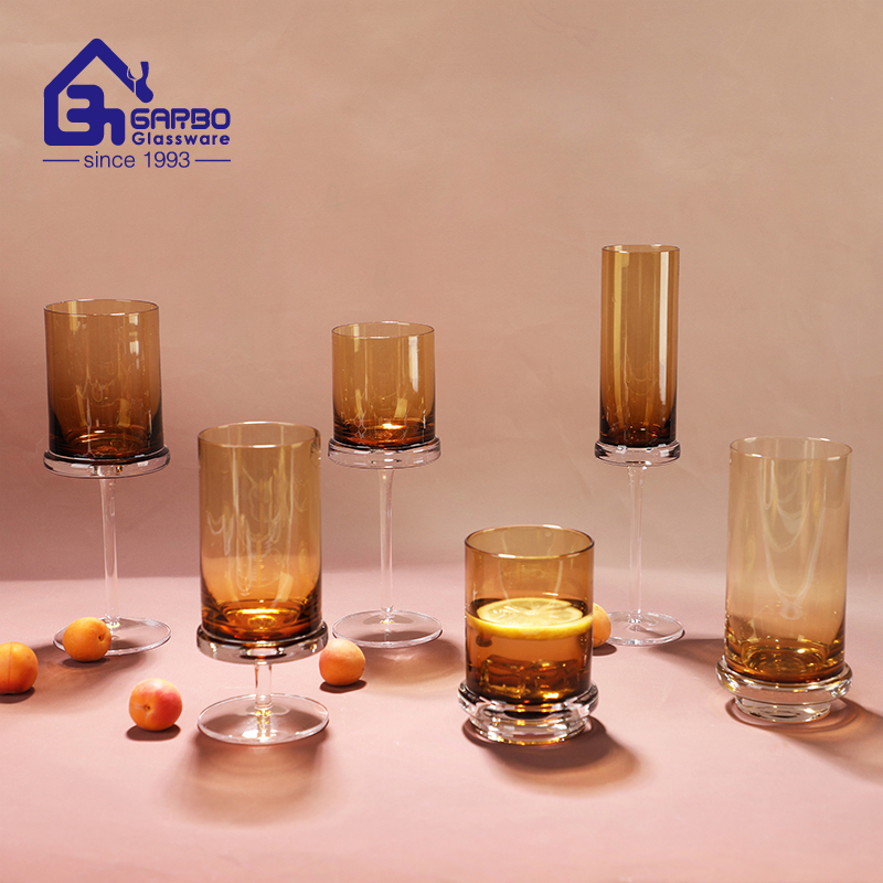 300ml handmade amber solid color high borosilicate glass cup with transparent bottom for juice