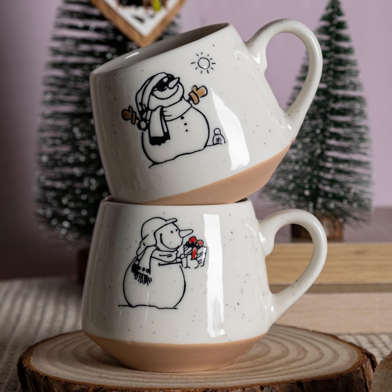 10oz Snowman Ceramic Ball Mug with Makeup Clay Base, Christmas Coffee Cup for Home & Office