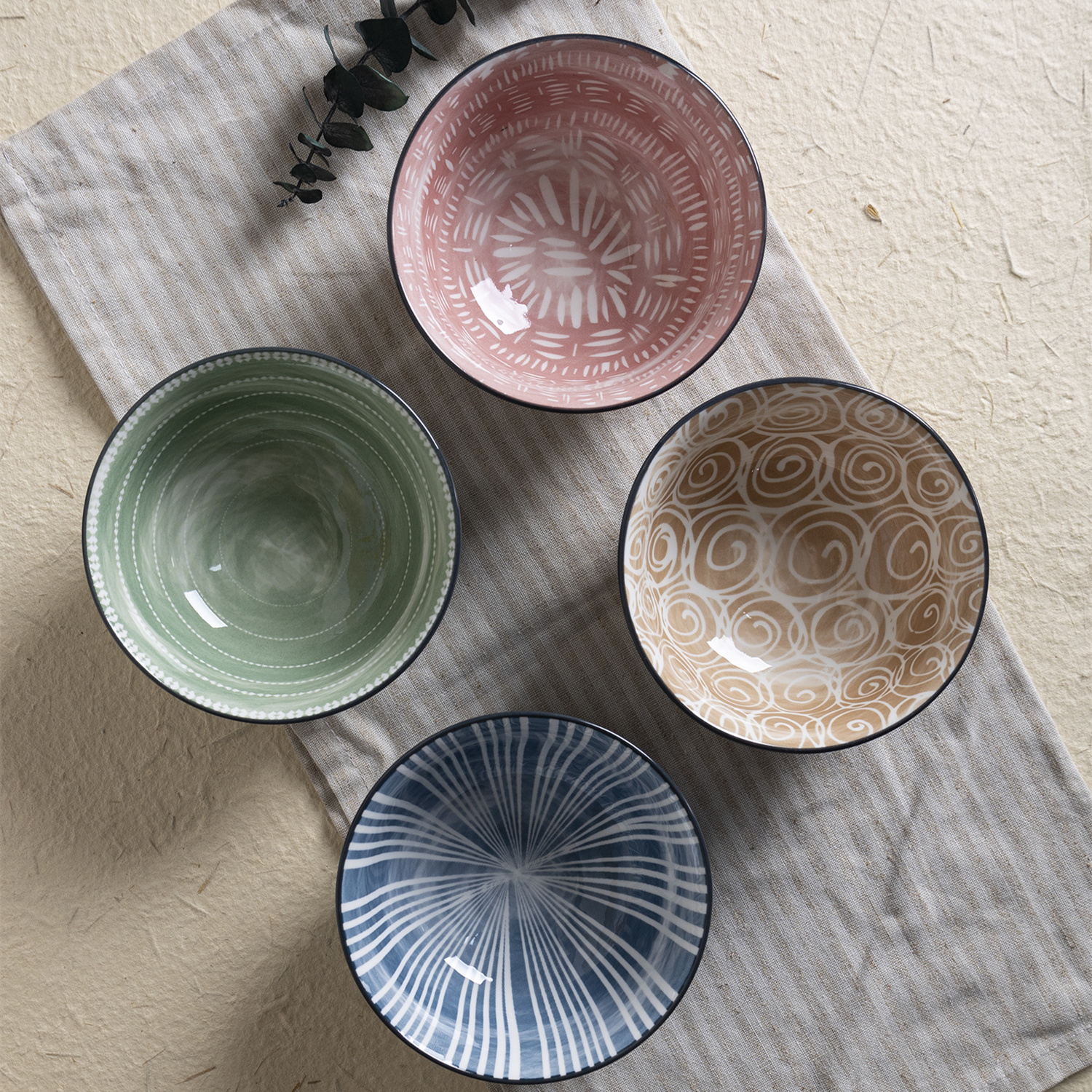 Happy Go Porcelain BOWL WITH ONE COLOR PAD PRINTING AND COLOR RIM