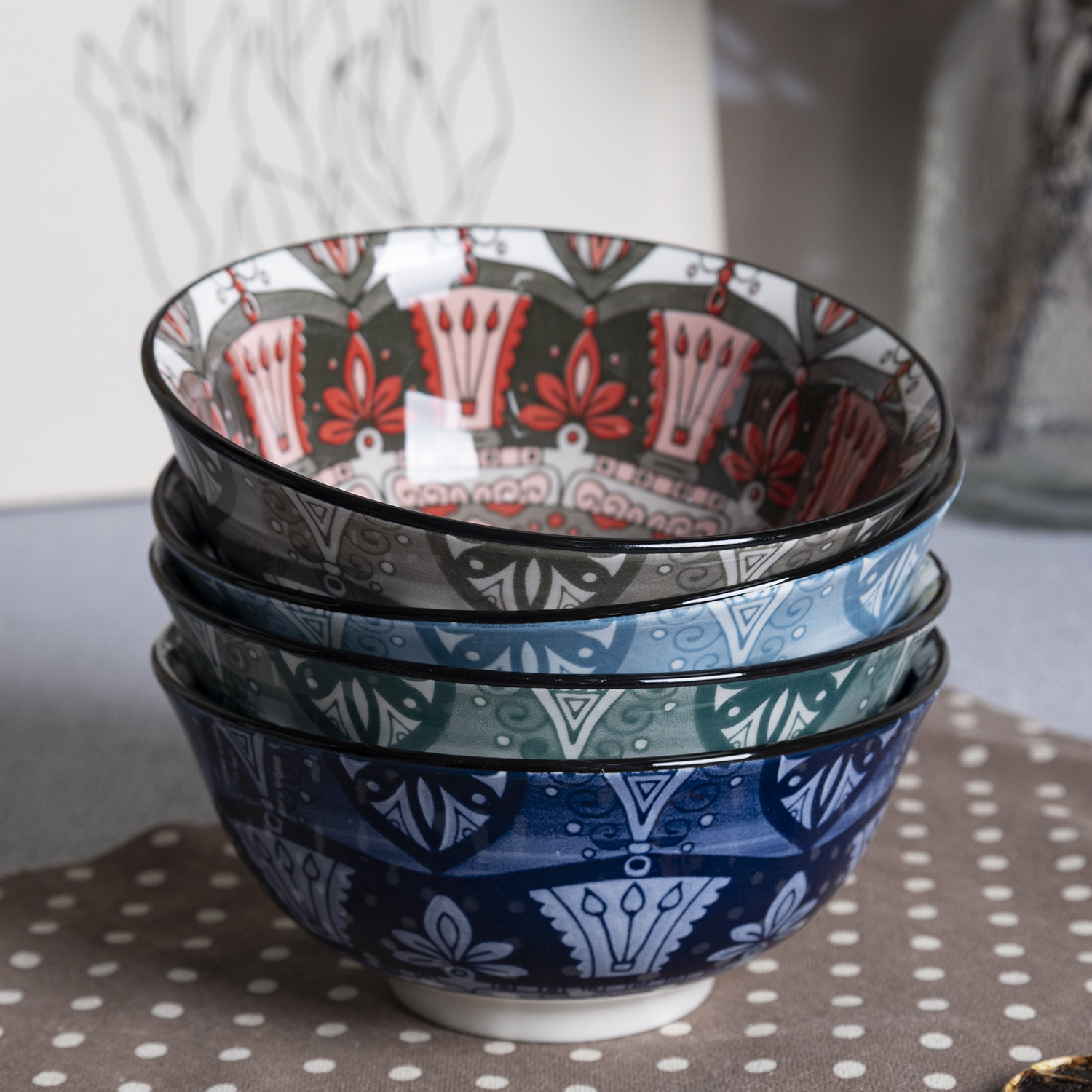 Happy Go Porcelain BOWL WITH PAD PRINTING AND COLOR RIM