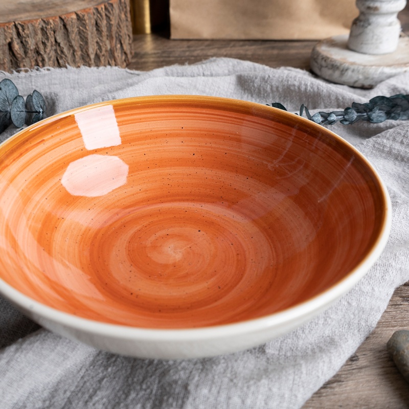 Happy Go 18cm（570ml） Bowl Oneside Handpainting With Brown Brush With Oneside Speckle