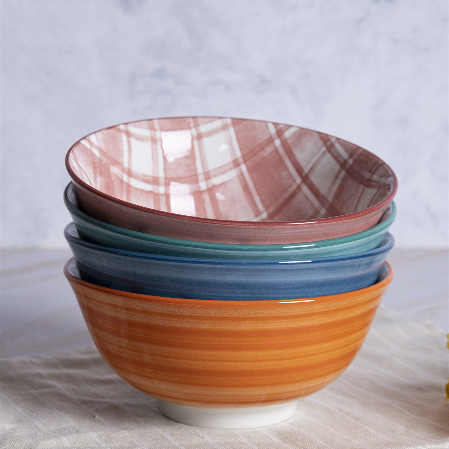 Happy Go Porcelain 15.5CM( 613ML) BOWL WITH PAD PRINTING AND COLOR RIM