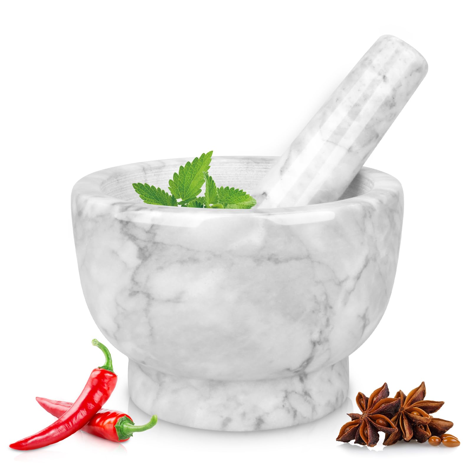 Hot Selling Round Marble Mortar and Pestle Set Kitchen Accessories Herb and Spice Tools，craft