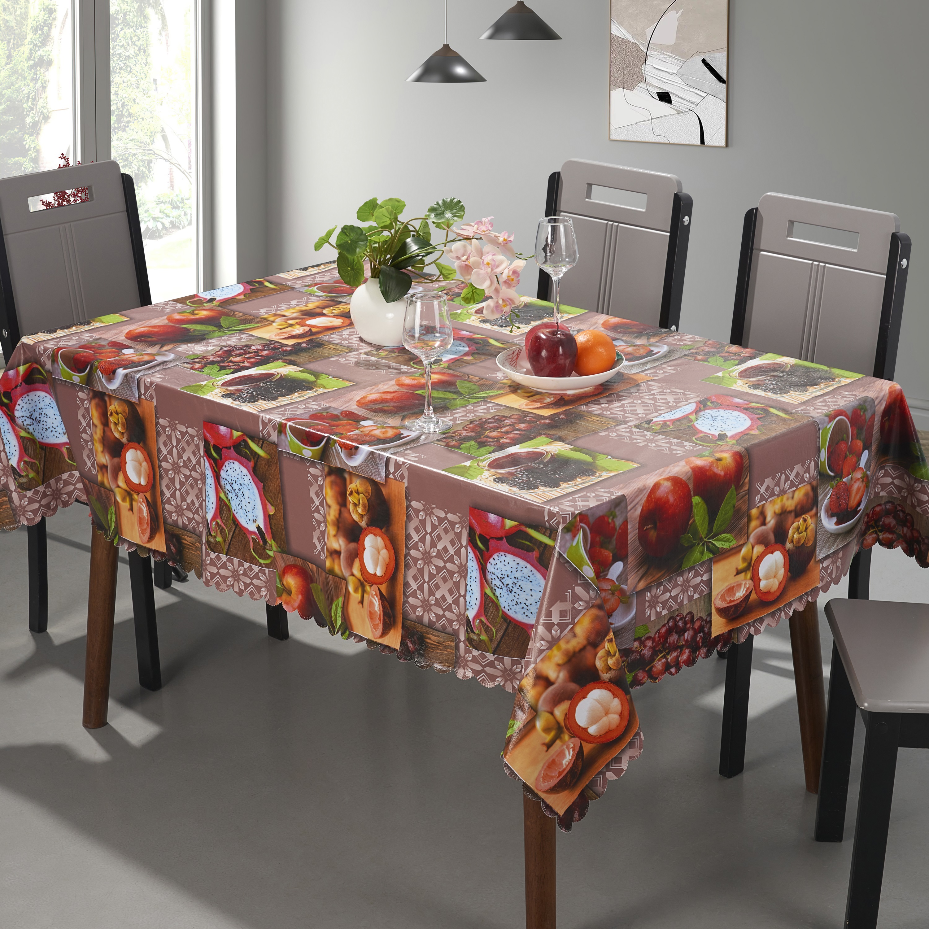 PVC Printed Tablecloth with Flannel Backing _Butterfly Shape Edge