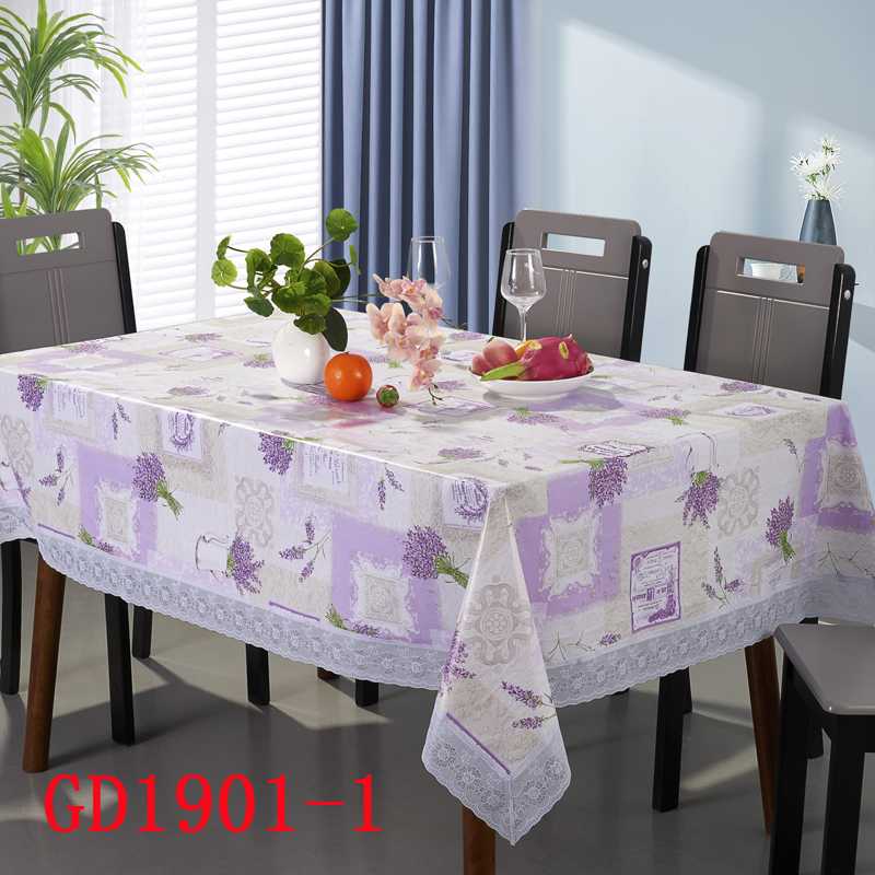 PVC Printed Tablecloth with Flannel Backing _White 3" PVC Lace Edge