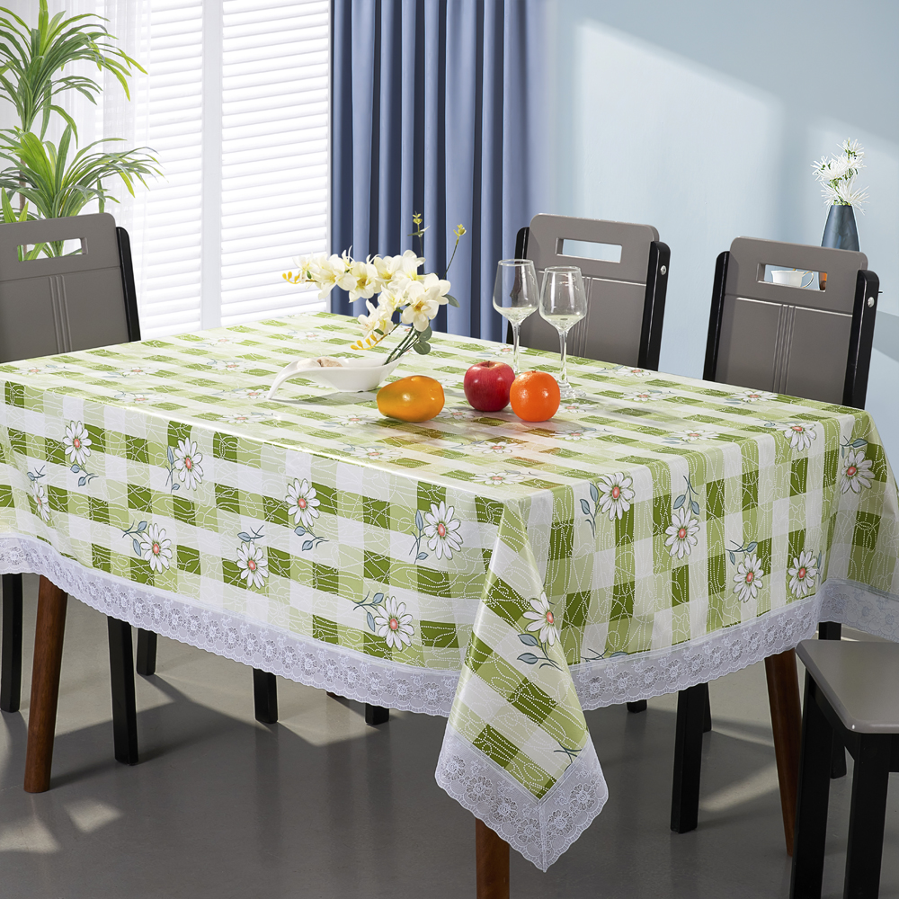 PVC Printed Tablecloth with Flannel Backing _White 3" PVC Lace Edge