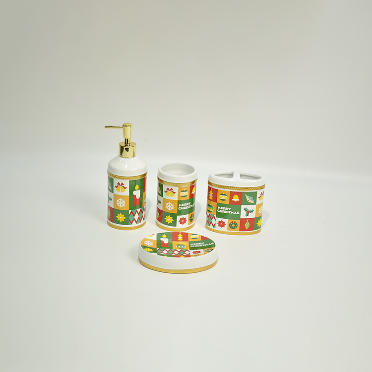 Porcelain Bathroom Accessories Set European Eco Friendly 4 Pcs With Soap Dish Ceramic Bathroom Set