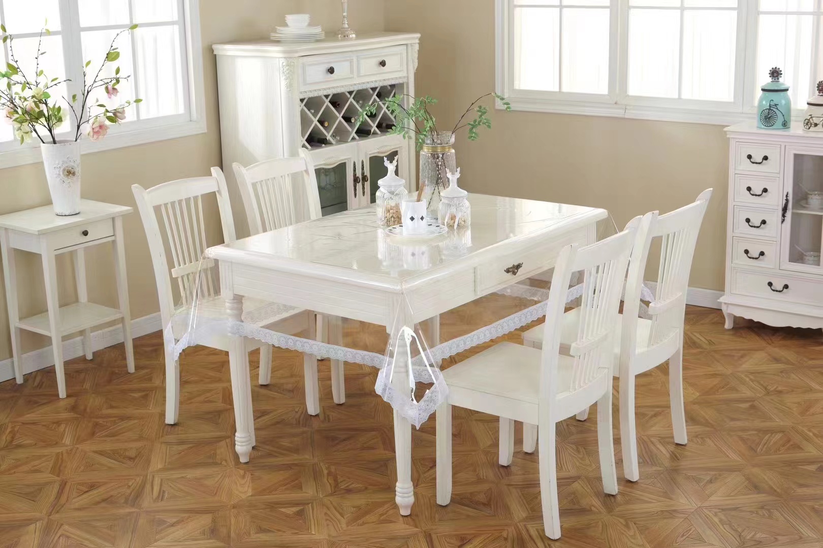 PVC Clear Tablecloth Protector_White 3 Inch PVC Lace Edge