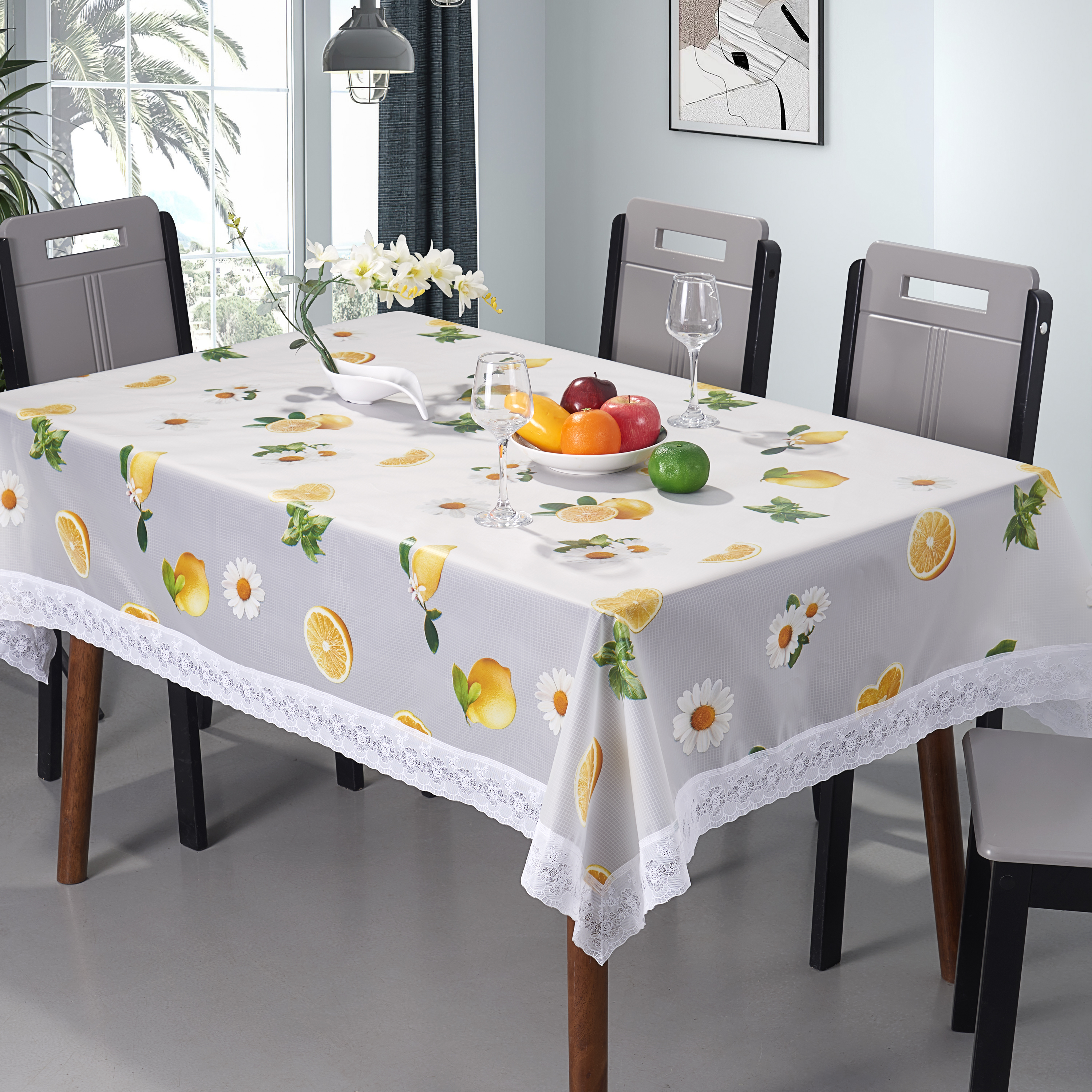 PEVA Printed Transparent Tablecloth_White 3" PVC Lace Edge