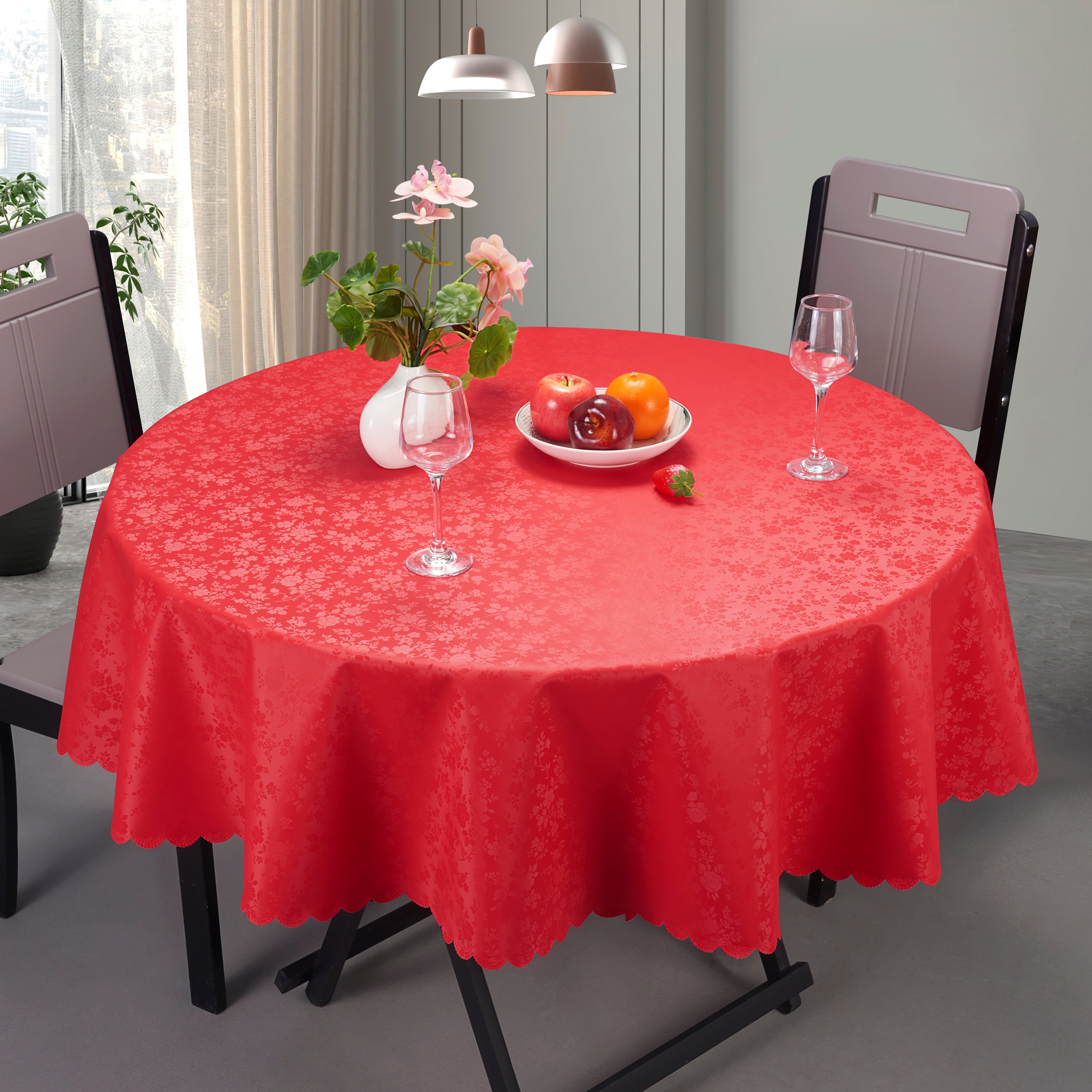 Soft-touch PU Embossed Tablecloth in Solid Colors_Butterfly Shape Edge