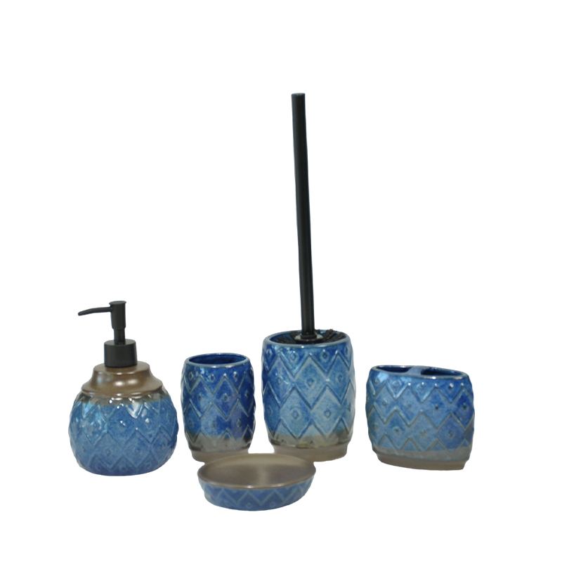 Dark blue geometric relief bathroom five-piece set