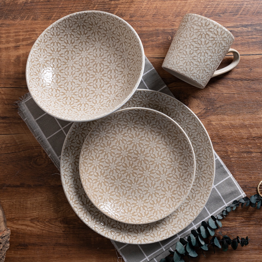 Wholesale and retail of year-round isolated floral print stoneware tableware sets