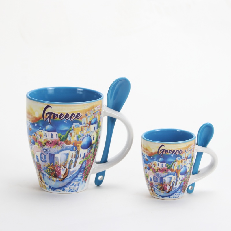 Greece souvenir ceramic mug with spoon