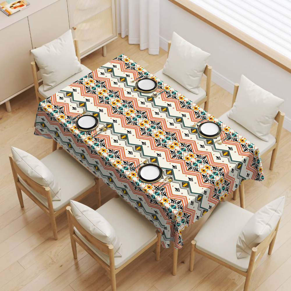 Bohemian-Style PVC Heat Transfer Printed Tablecloth with Yarn Backing_Butterfly Shape Edge