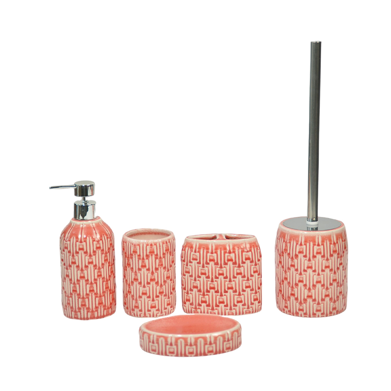 Coral geometric texture bathroom five-piece set