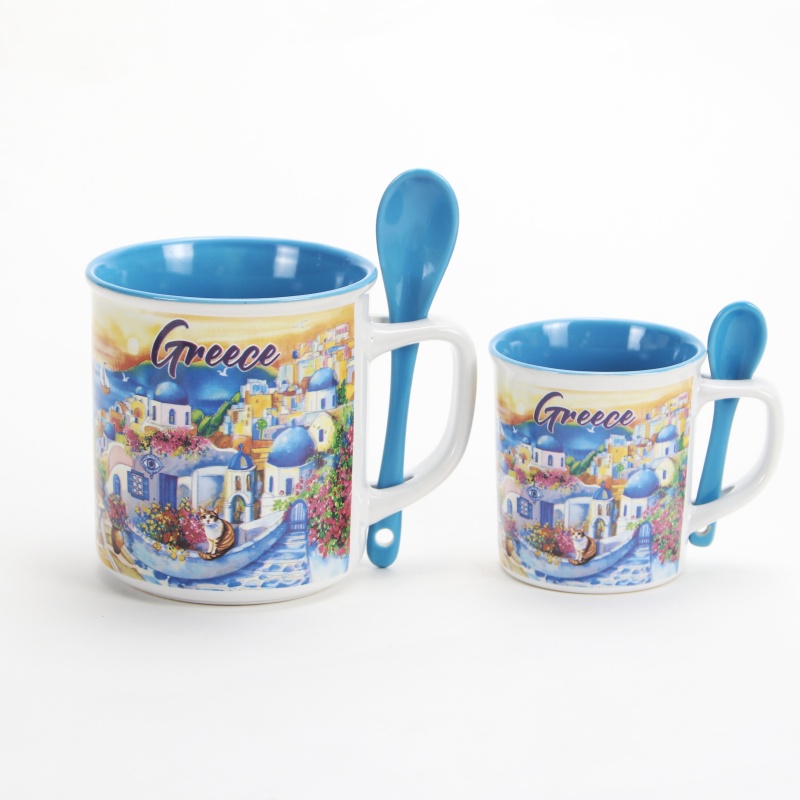 Greece souvenir ceramic mug with spoon