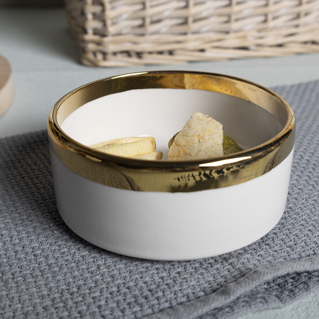 Happy Go White Porcelain 15CM / 11CM (700ML/250ML) Stackable Bowls with Titanium Rims