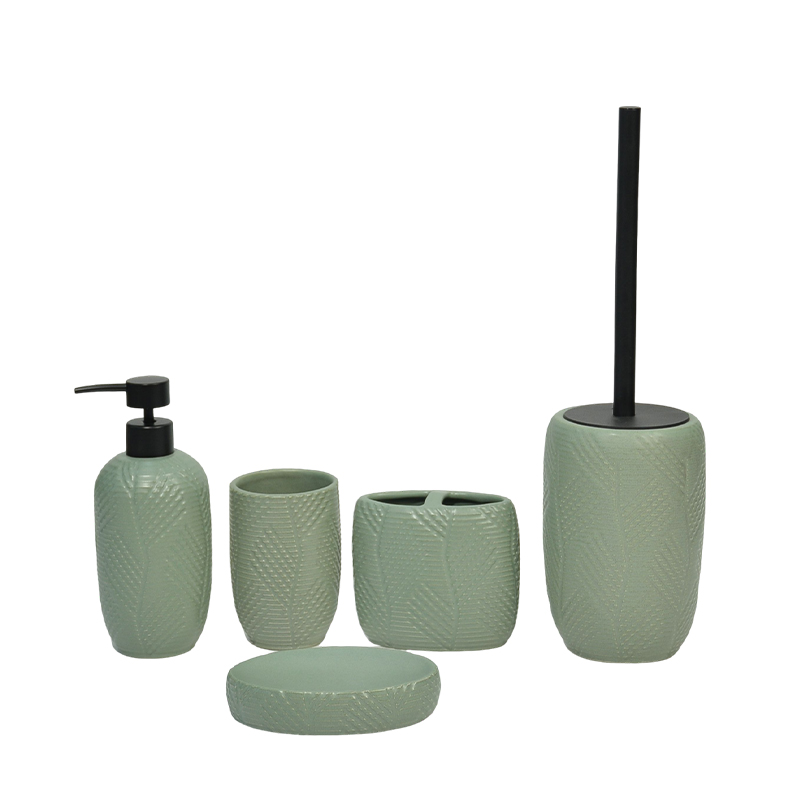 A light cyan geometric texture bathroom five-piece set