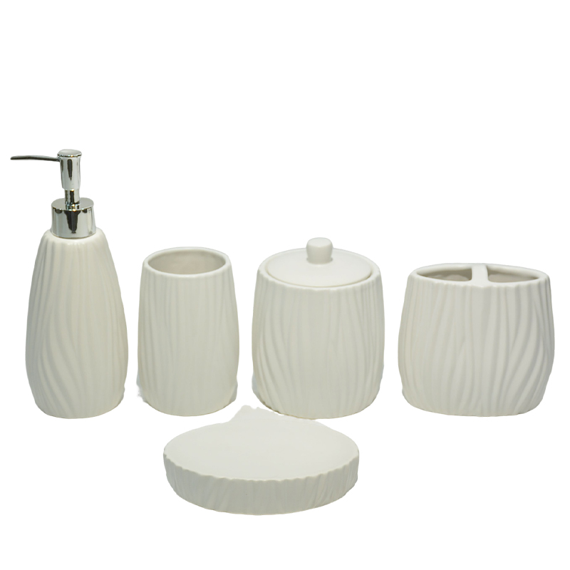Milky white water ripple texture bathroom five-piece set