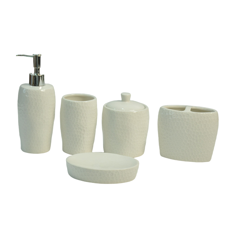 Milky white hammer-textured bathroom five-piece set