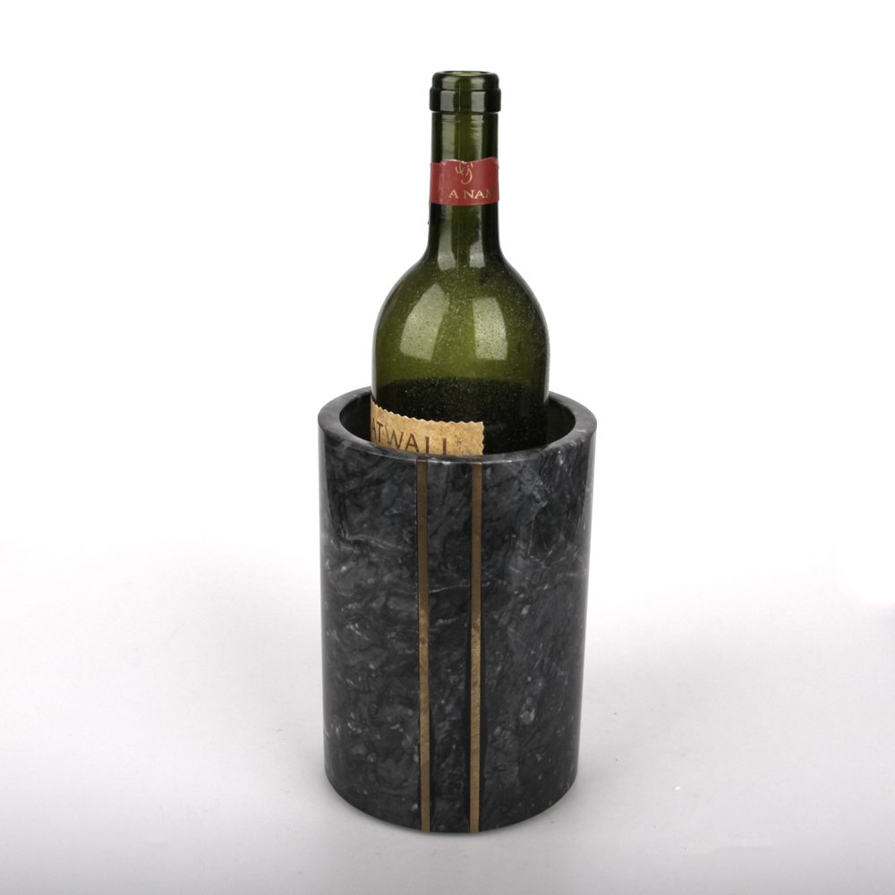 Dark grey marble wine cooler/utensil holder with copper string，marble craft