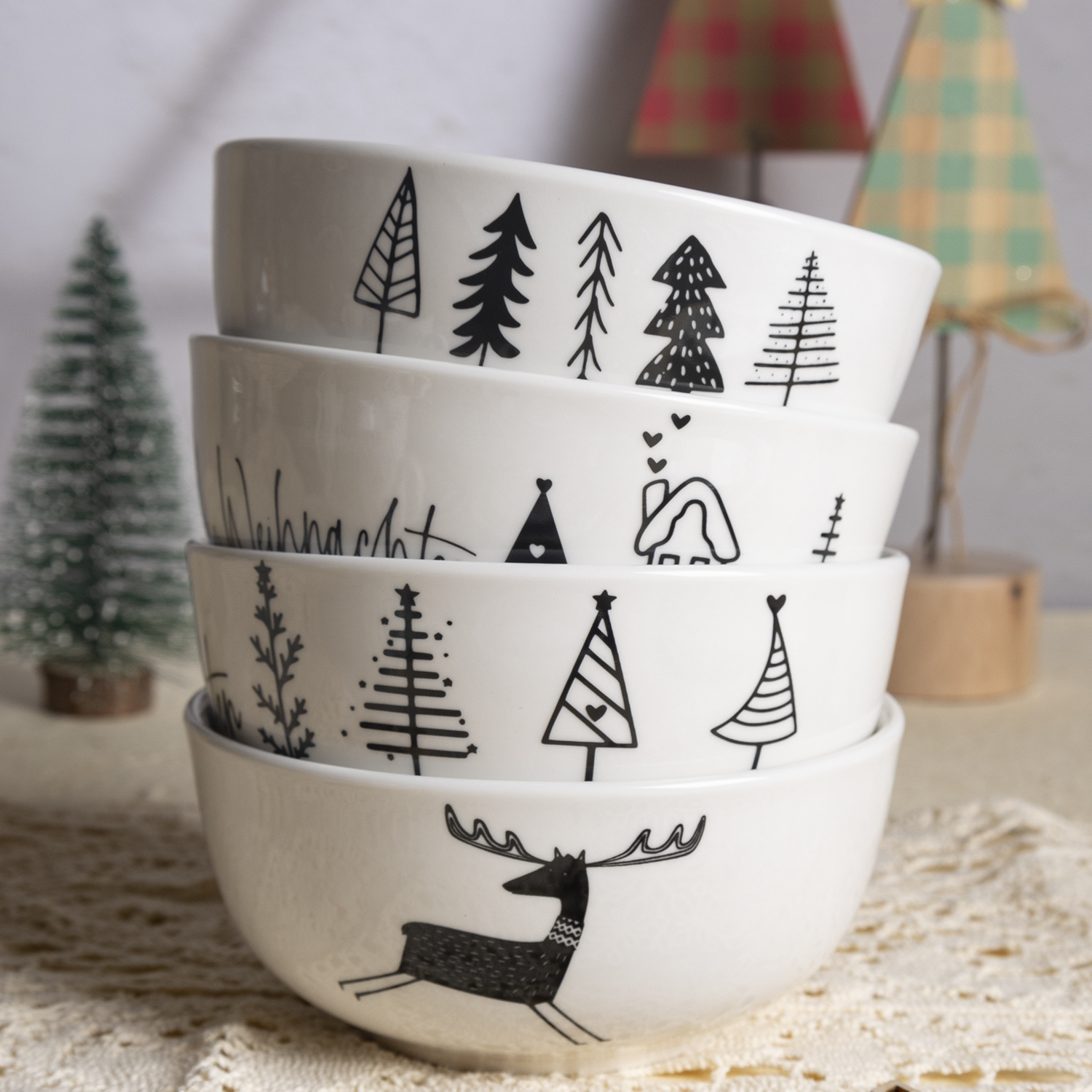 Happy Go 13.8CM (510ML) White Porcelain Bowl with Christmas Theme Decal