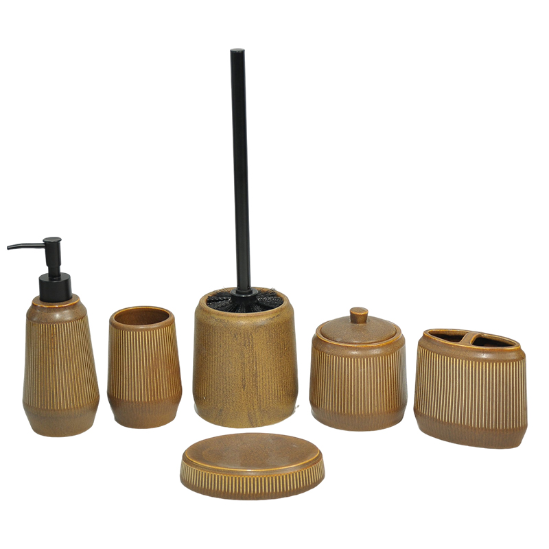 Brown-toned vertical texture bathroom six-piece set