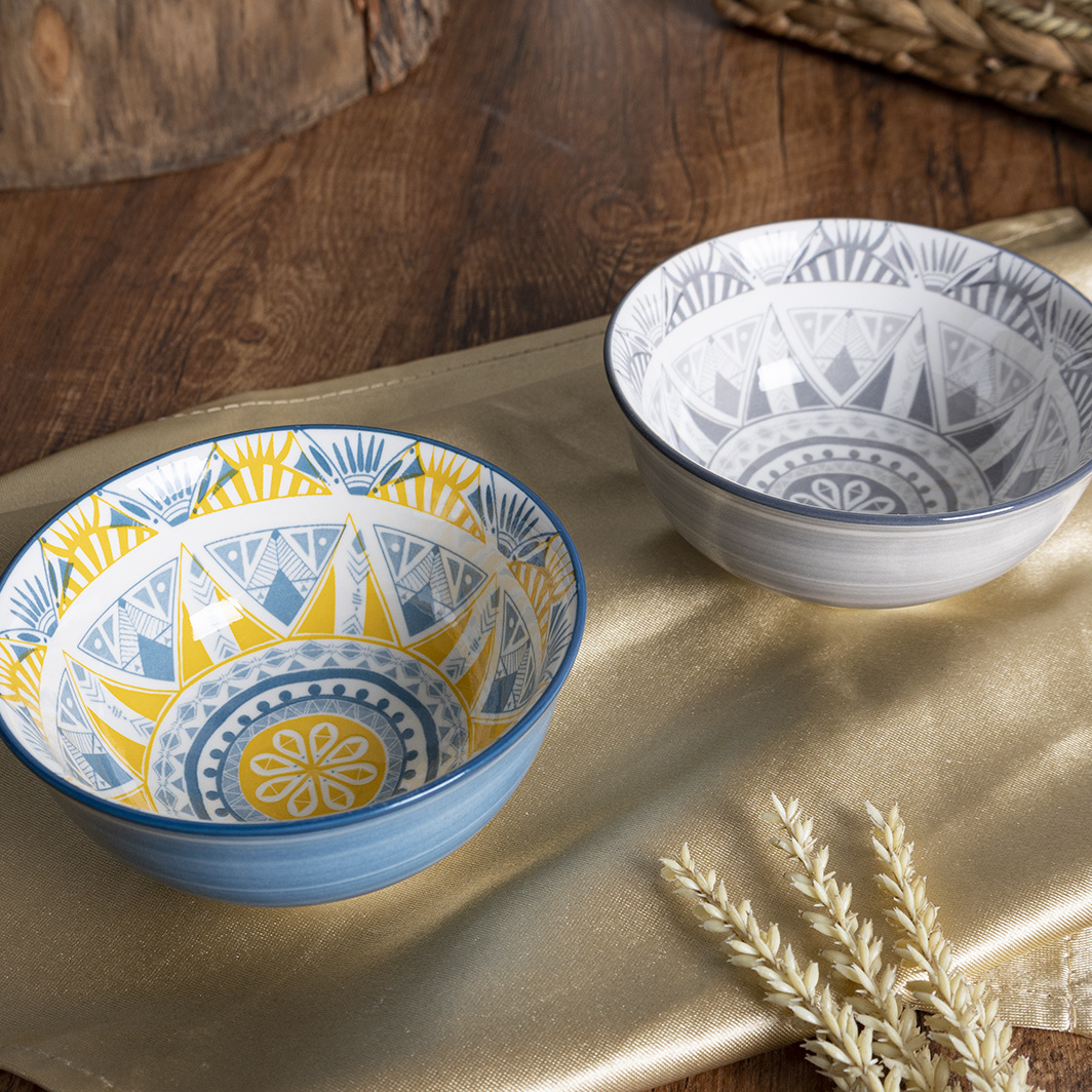 Happy Go 15.5CM / 11.5CM ( 613ML / 274ML) BOWL WITH PAD PRINTING AND COLOR RIM