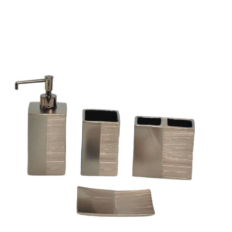 Silver-gray square bathroom four-piece set with spliced texture
