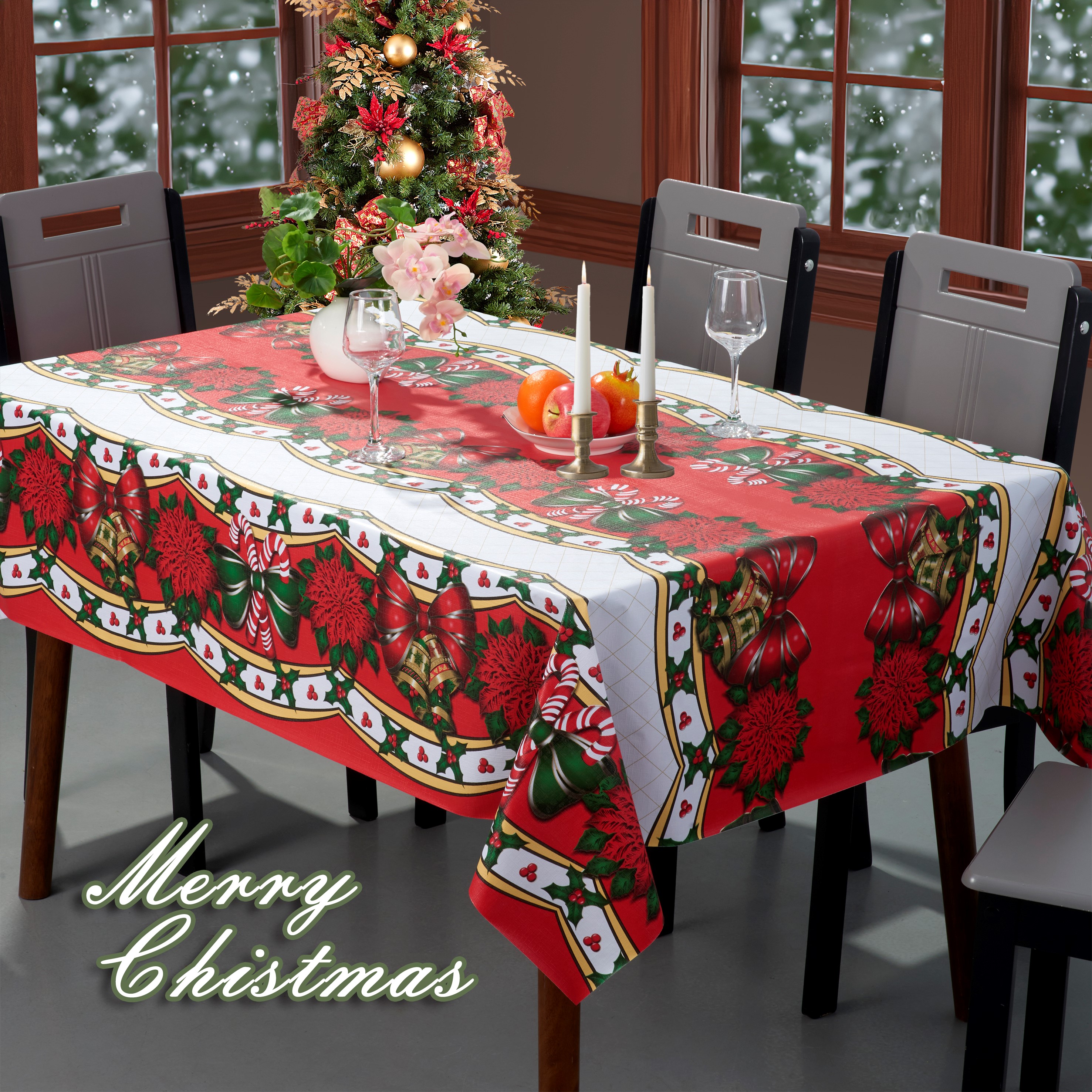 Christmas PVC Printed Tablecloth with Non-woven Fabric Backing_Raw Cut Edge