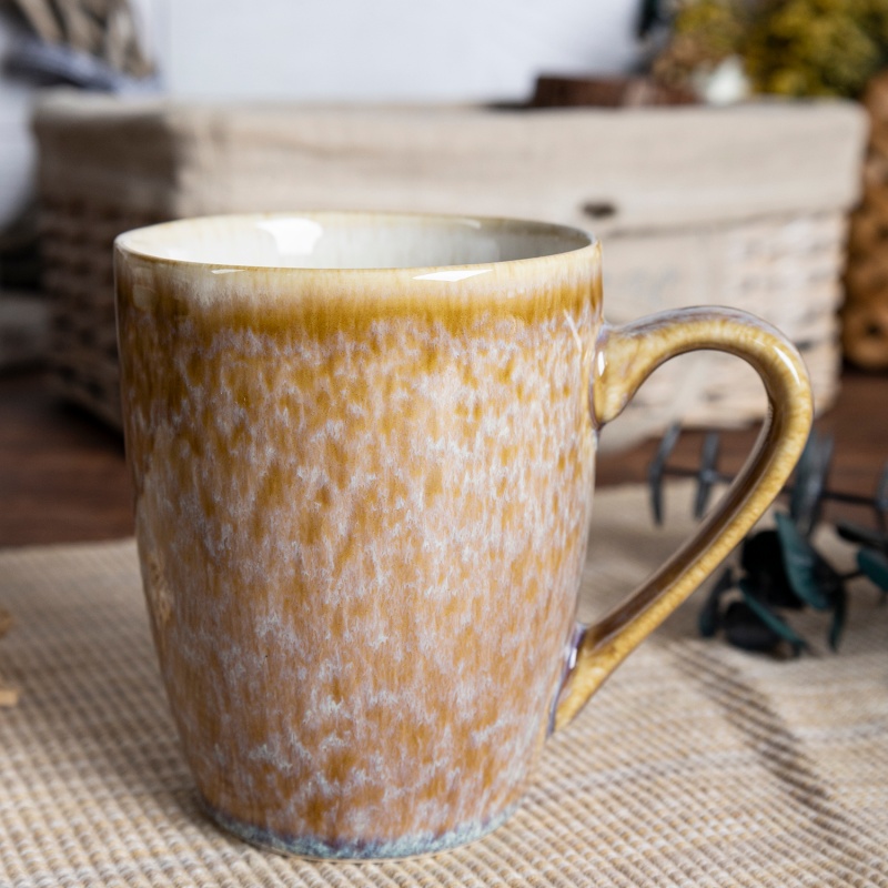 12OZ Stoneware Mug, Reactive Glaze Finish, Blue/Orange/Beige Options, Handmade Tableware