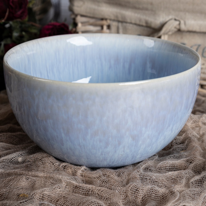 15CM Stoneware Bowl, Reactive Glaze Finish, Blue/Orange/Beige Colors, Handmade Tableware