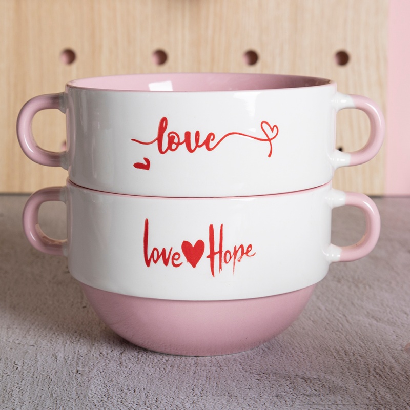 12.5cm Double Handle Ceramic Bowl Love & Hope Valentine’s Edition Red Heart Dessert Bowl