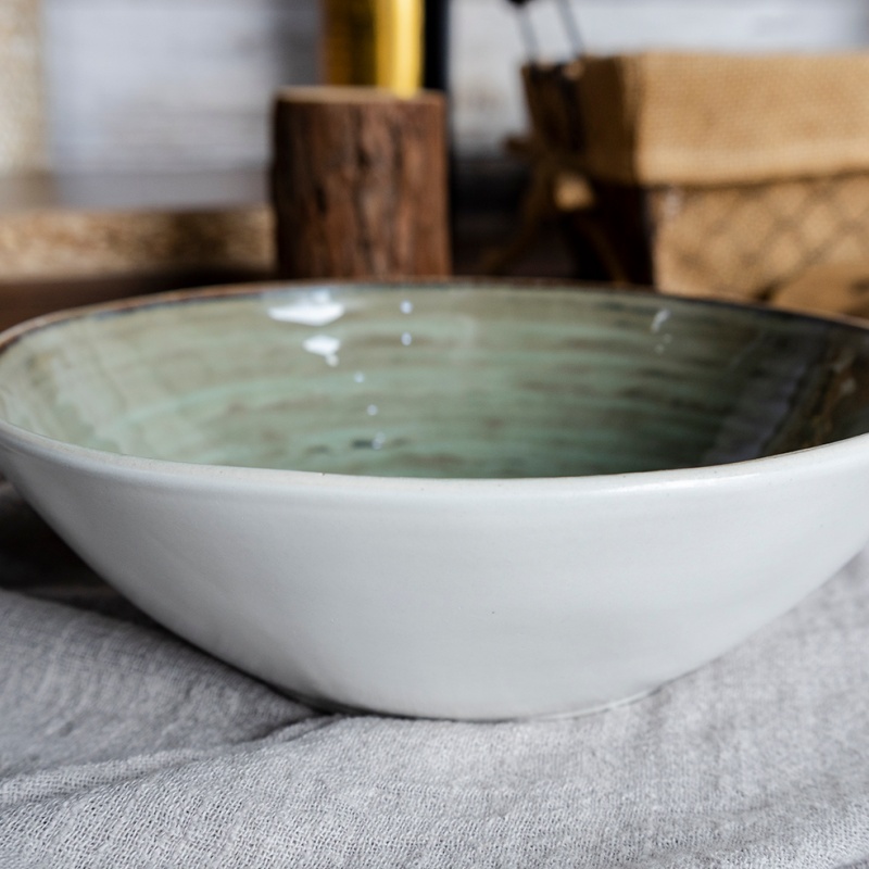 18.3CM(710ML) Stoneware Soup Plate, Double-Sided Spiral Reactive Glaze, Handmade Tableware