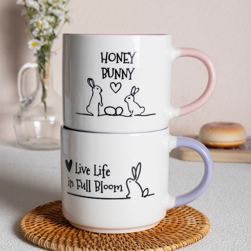 16oz Easter Bunny Stackable Ceramic Mug, Spring Rabbit Design Large Capacity Coffee Cup