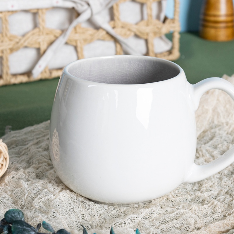 13OZ(370ML) Double Mold Ball Mug, Inner Crackle Reactive Glaze, Outer Matte White Finish