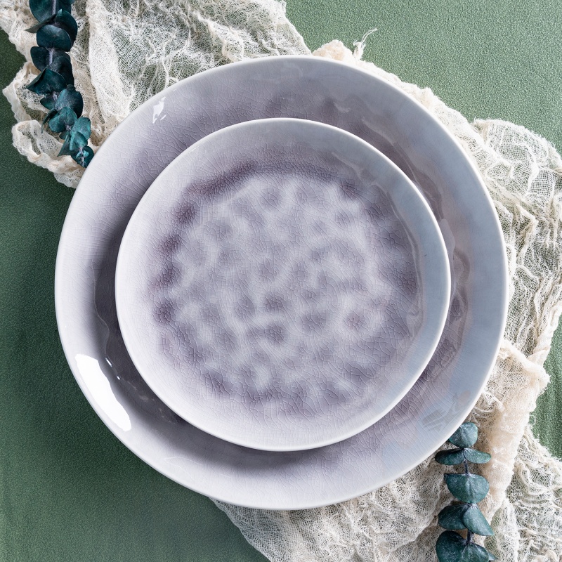 27.5CM & 20CM Irregular Plates Set, Inner Crackle Reactive Glaze, Outer Matte White Finish