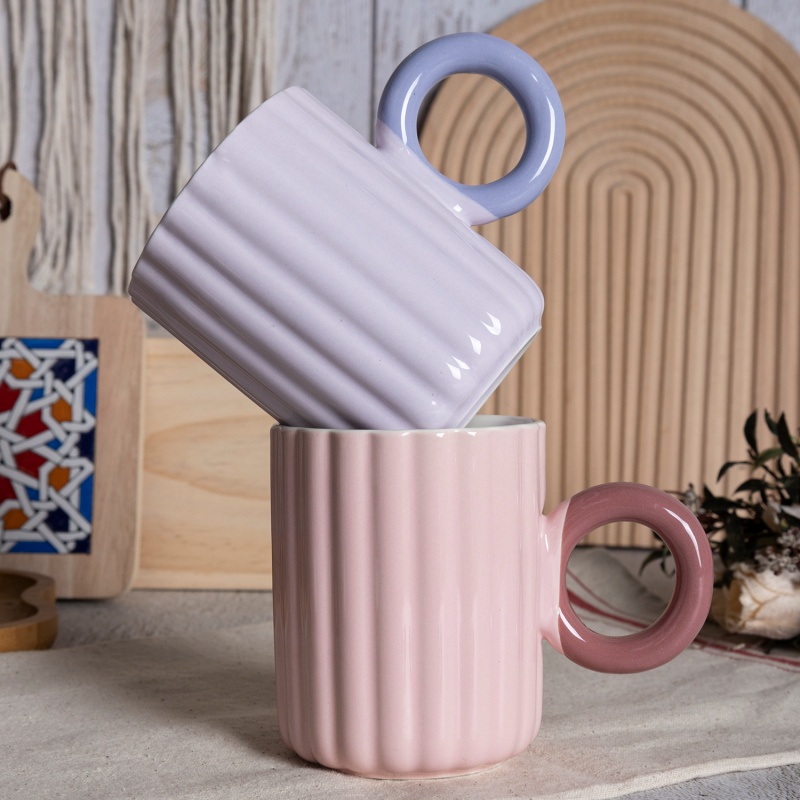 13oz Macaron Round Handle Ceramic Mug, Pastel Color Coffee Cup Nordic Minimalist