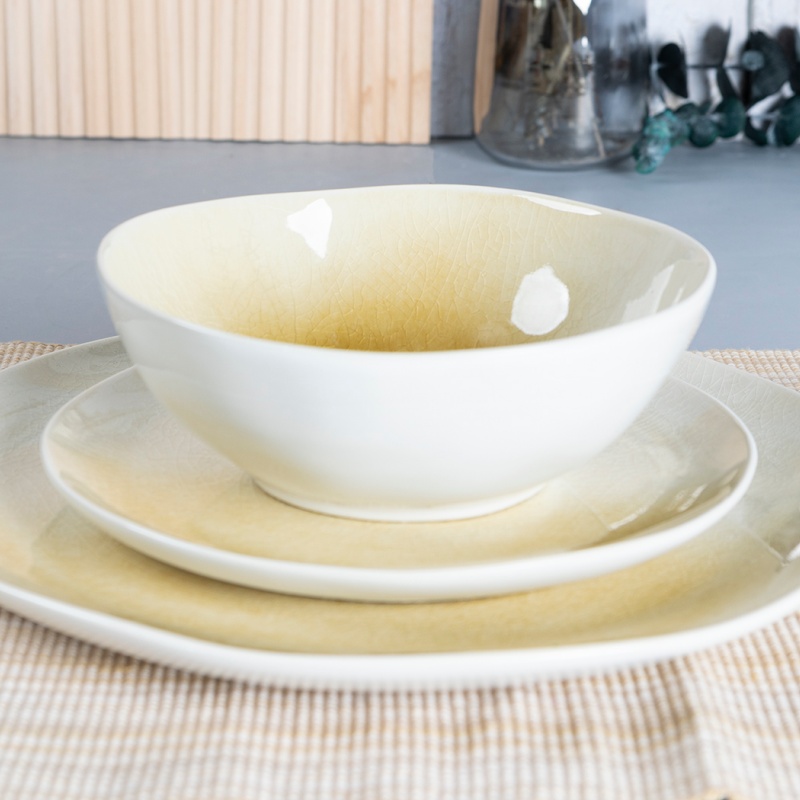 18-Piece Stoneware Dinner Set, Crackle Glaze with Half-Dipped Color Design, Creative Tableware