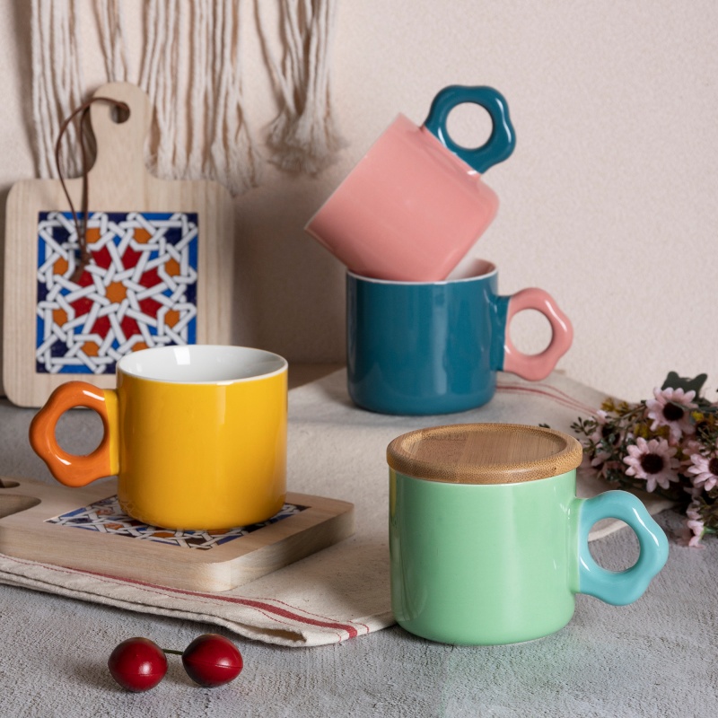 11oz Glossy Contrast Handle Ceramic Mug, Color Glazed Coffee Cup for Home & Gift