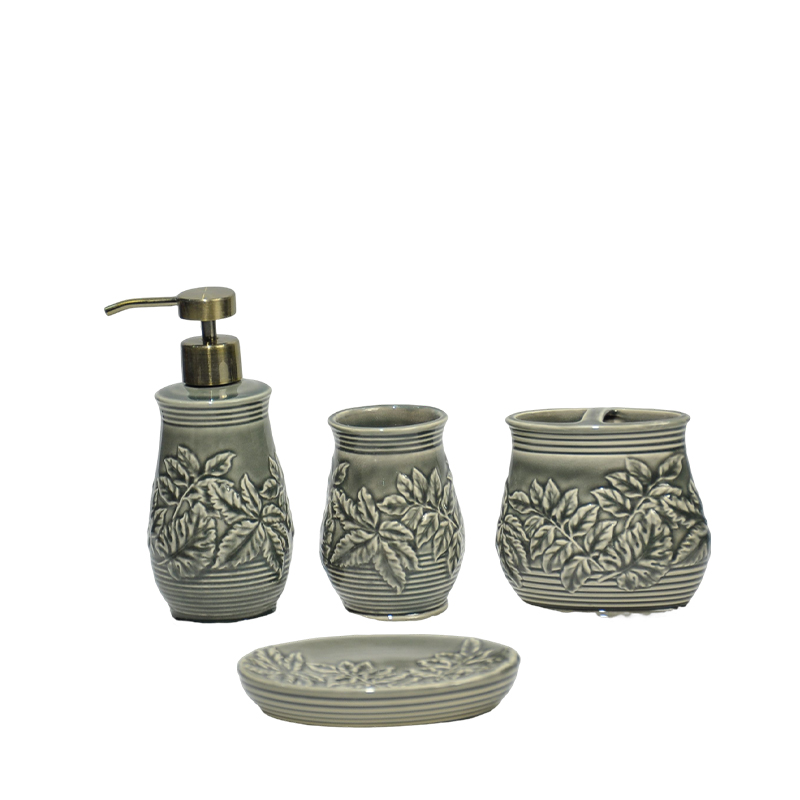 A four-piece set of grey-toned leaf pattern relief kiln transformation bathroom