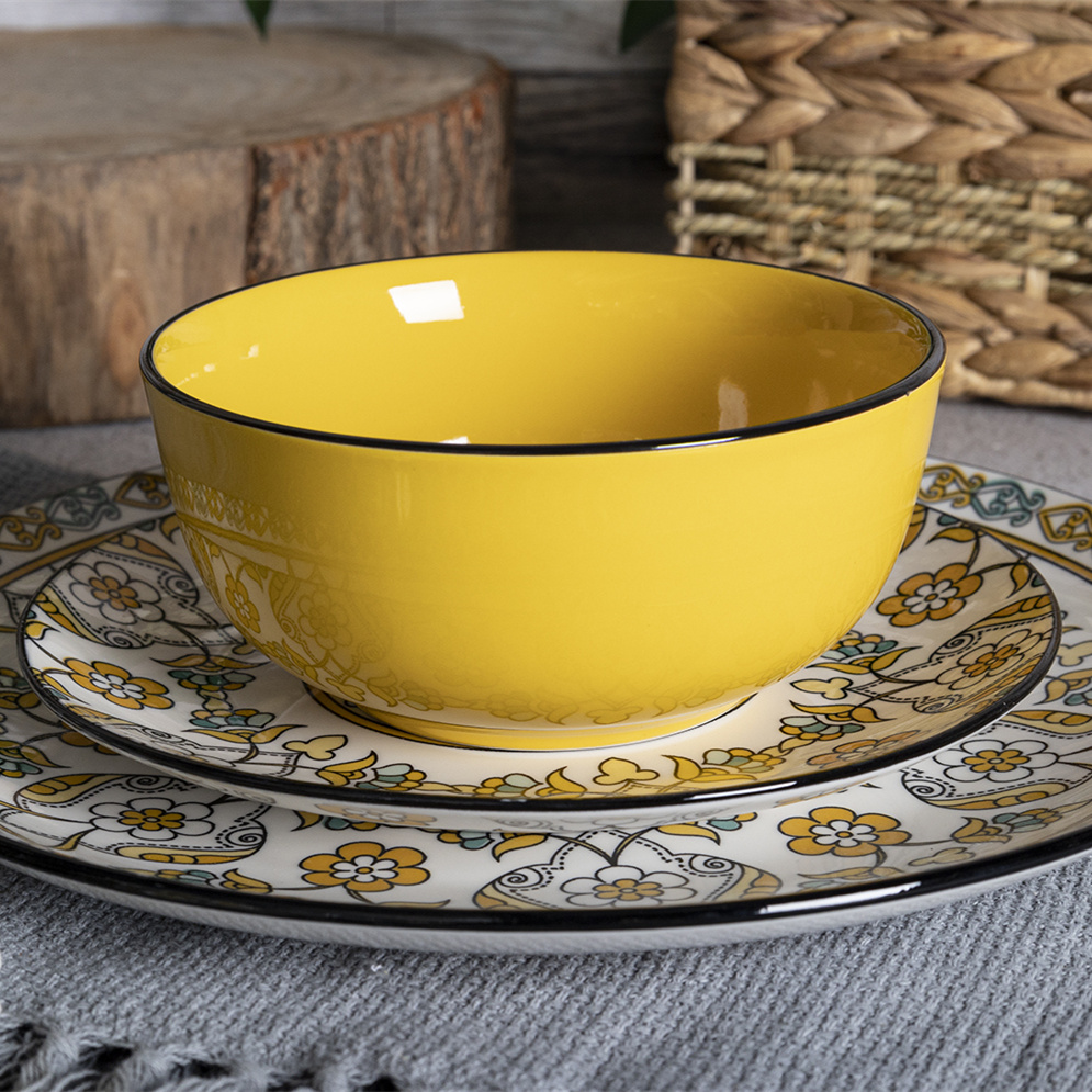 Happy Go White Porcelain 13.8CM(510ML)BOWL WITH COLOR GLAZE AND RIM