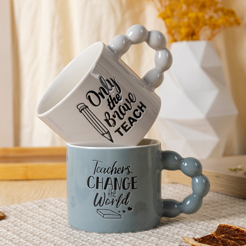12oz Teacher’s Day Beaded Handle Ceramic Mug, Embossed Under-Glaze Print Appreciation Cup