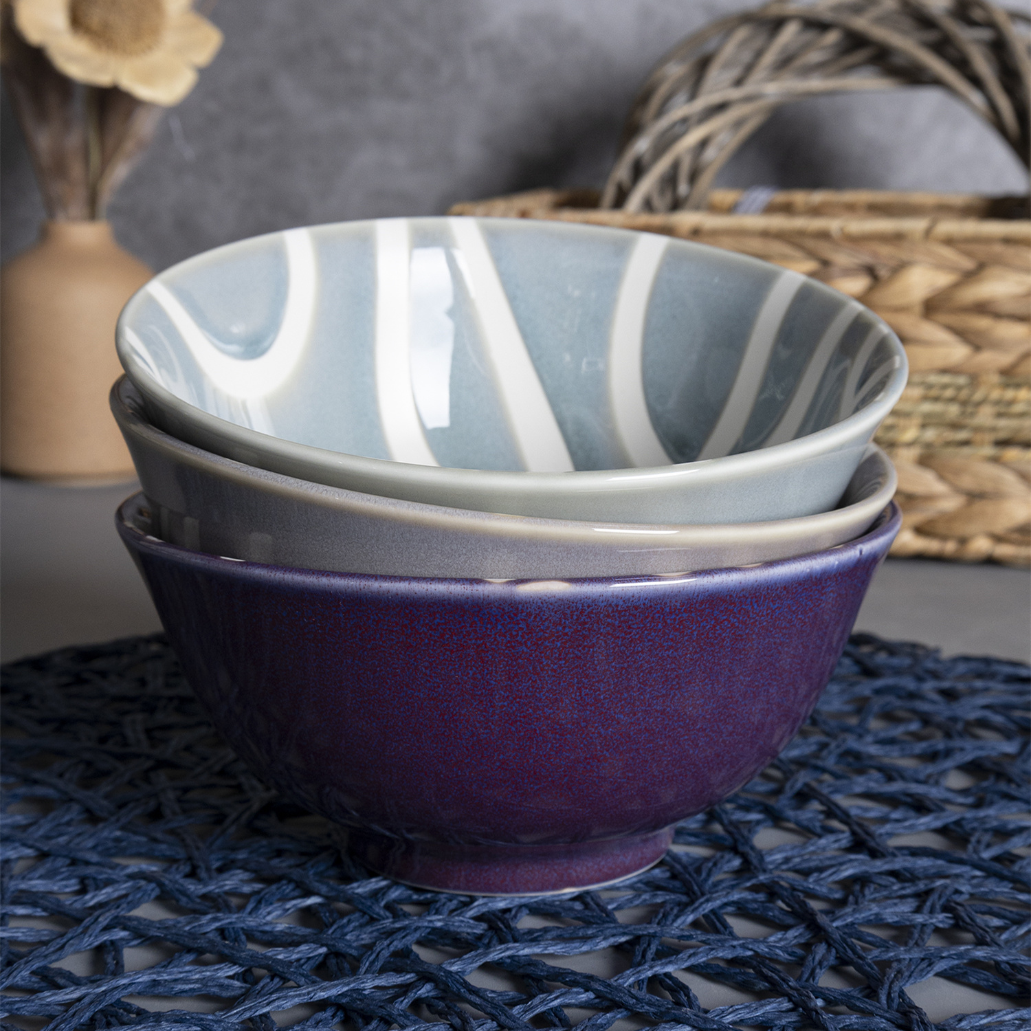 Happy Go Porcelain 15.5CM( 613ML) BOWL WITH REACTIVE GLAZE AND PAD PRINTING